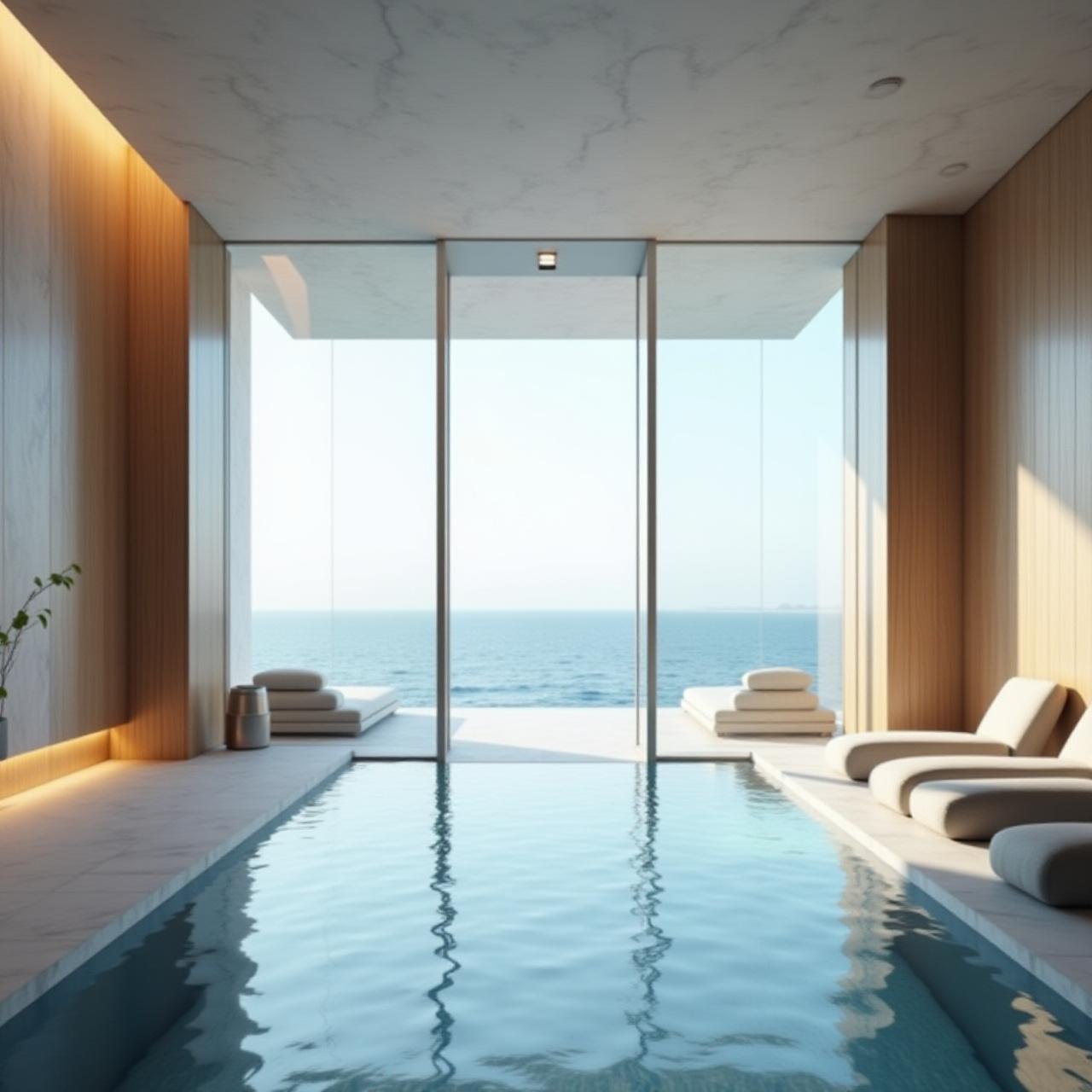 Luxury spa interior with sea-view windows